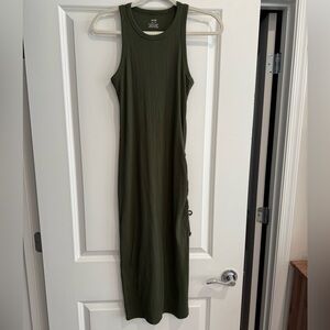 Aerie Olive Green Ribbed Midi Dress
